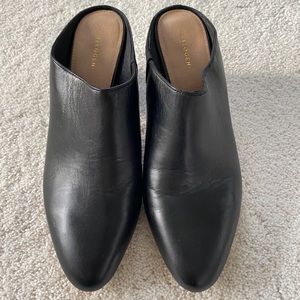 Black Leather Mules